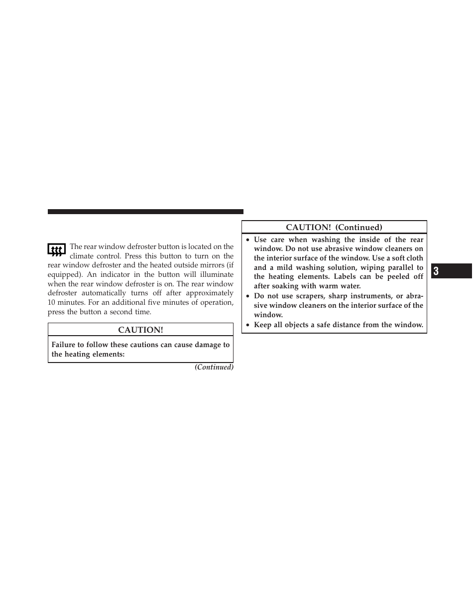 Rear window features, Rear window defroster | Dodge 2012 Charger_SRT - Owner Manual User Manual | Page 287 / 571