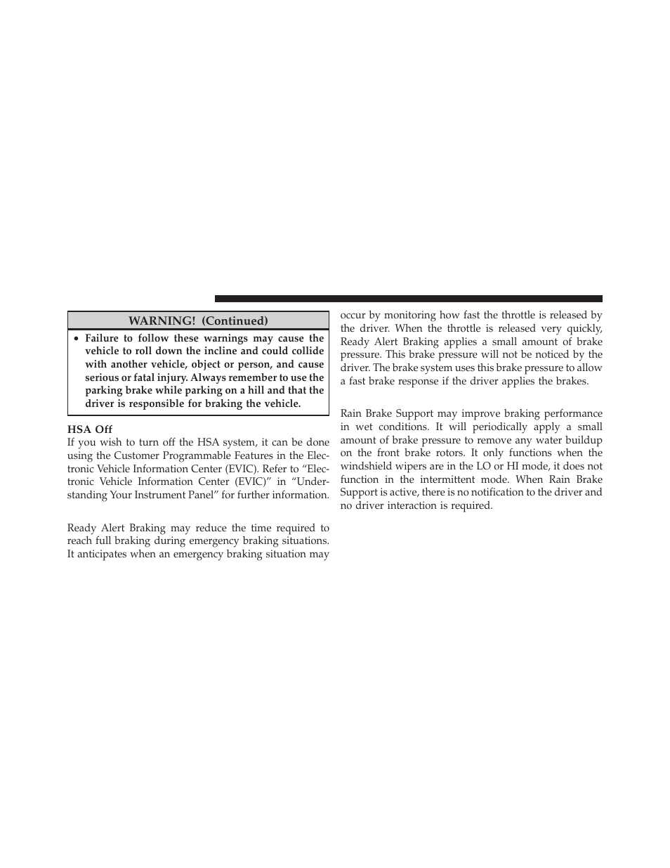 Ready alert braking, Rain brake support | Dodge 2012 Charger_SRT - Owner Manual User Manual | Page 404 / 571