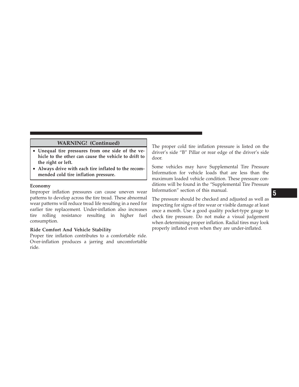 Tire inflation pressures | Dodge 2012 Charger_SRT - Owner Manual User Manual | Page 417 / 571