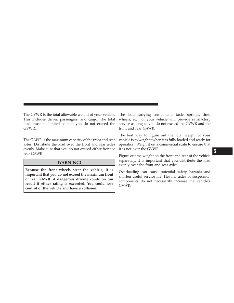 Gross vehicle weight rating (gvwr), Gross axle weight rating (gawr), Overloading | Dodge 2012 Charger_SRT - Owner Manual User Manual | Page 445 / 571