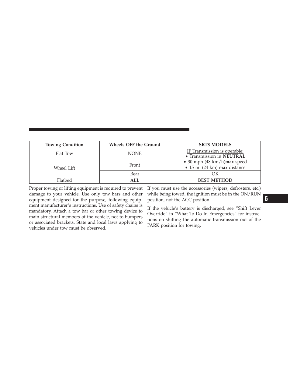 Towing a disabled vehicle | Dodge 2012 Charger_SRT - Owner Manual User Manual | Page 467 / 571