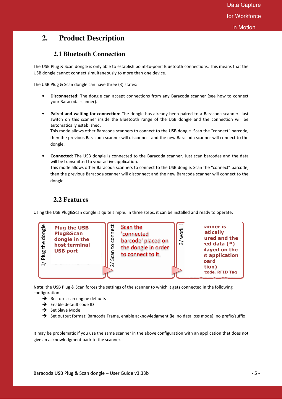 Product description, 1 bluetooth connection, 2 features | Bluetooth connection | Baracoda Computer Drive User Manual | Page 5 / 16