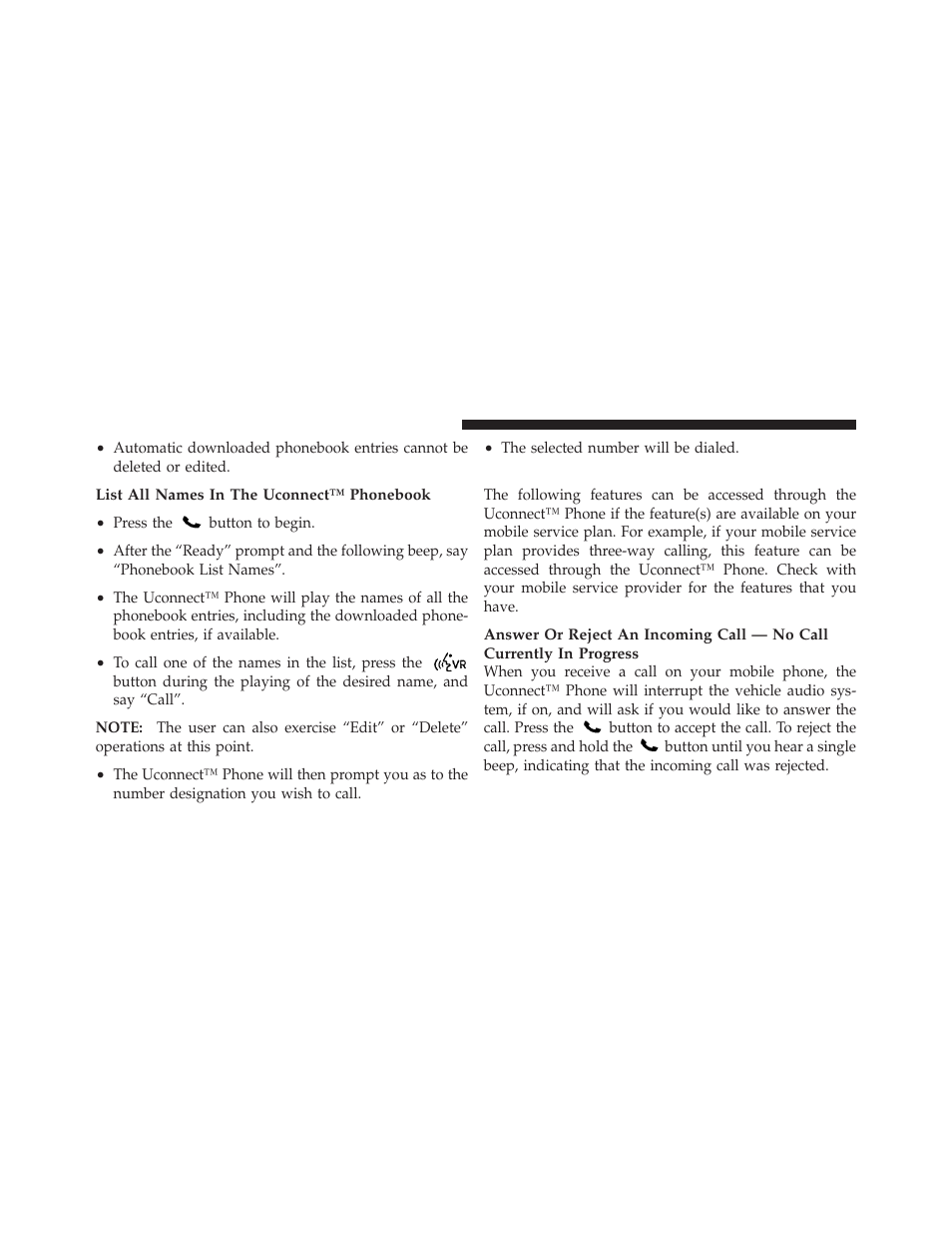 Phone call features | Dodge 2012 Durango - Owner Manual User Manual | Page 134 / 686