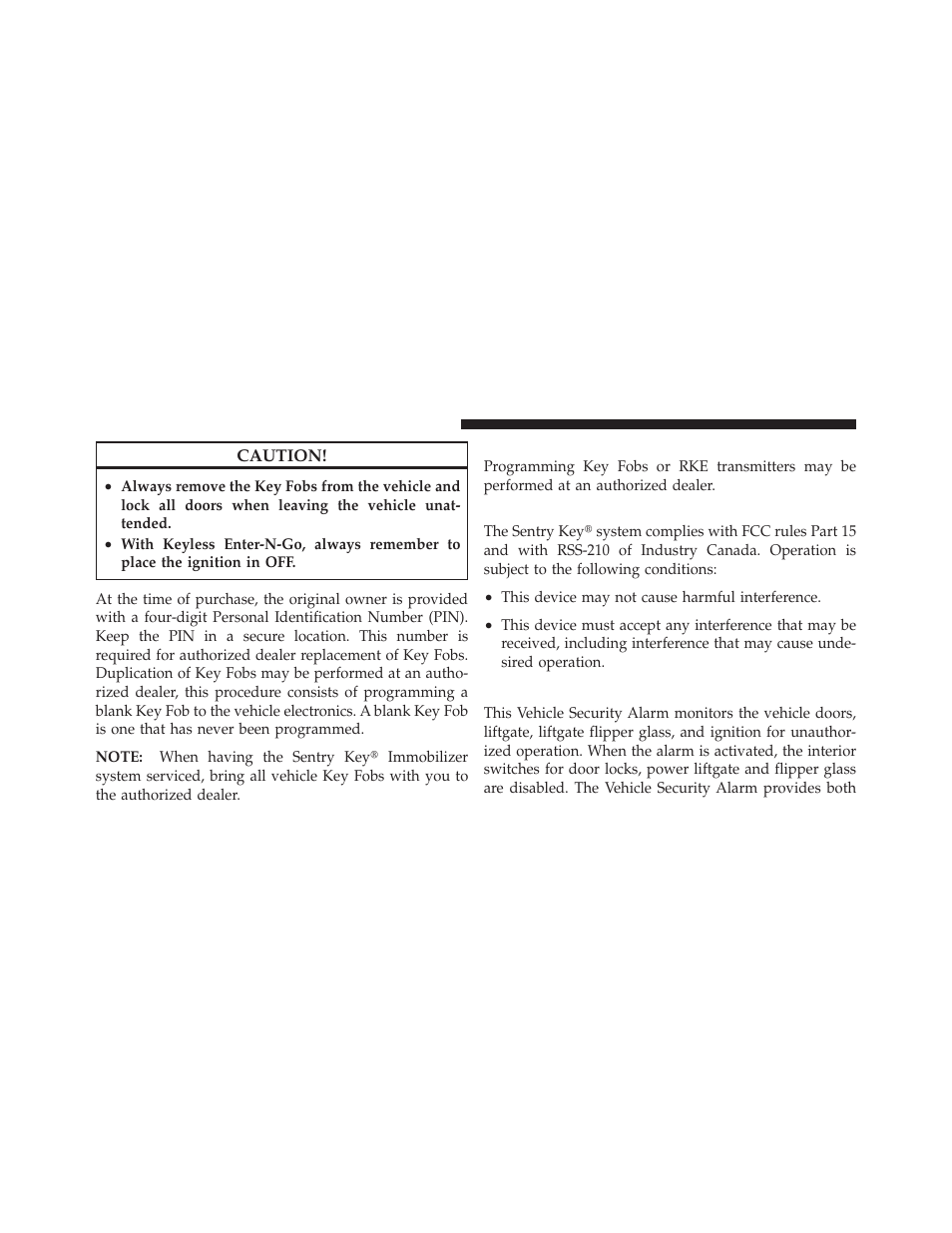 Customer key programming, General information, Vehicle security alarm — if equipped | Dodge 2012 Durango - Owner Manual User Manual | Page 22 / 686