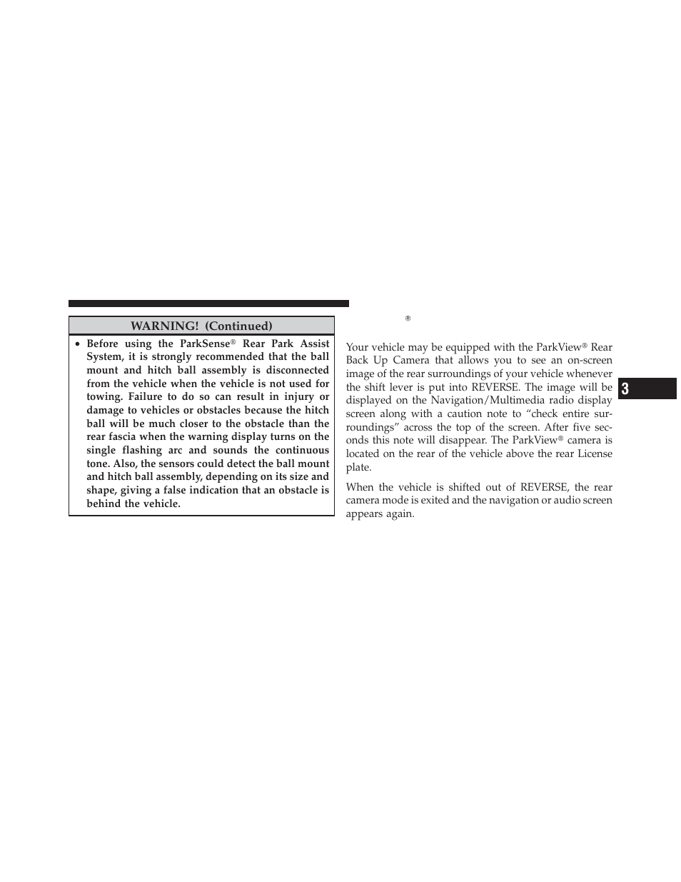 Parkviewĥ rear back up camera — if equipped | Dodge 2012 Durango - Owner Manual User Manual | Page 247 / 686