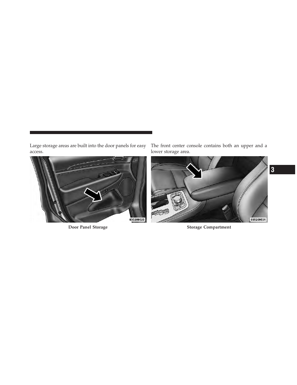 Door storage, Front center console, Rechargeable flashlight | Dodge 2012 Durango - Owner Manual User Manual | Page 275 / 686