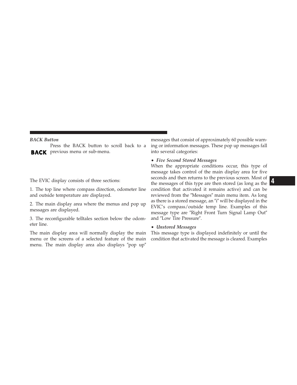 Evic red telltale lights, Engine oil change indicator system | Dodge 2012 Durango - Owner Manual User Manual | Page 313 / 686