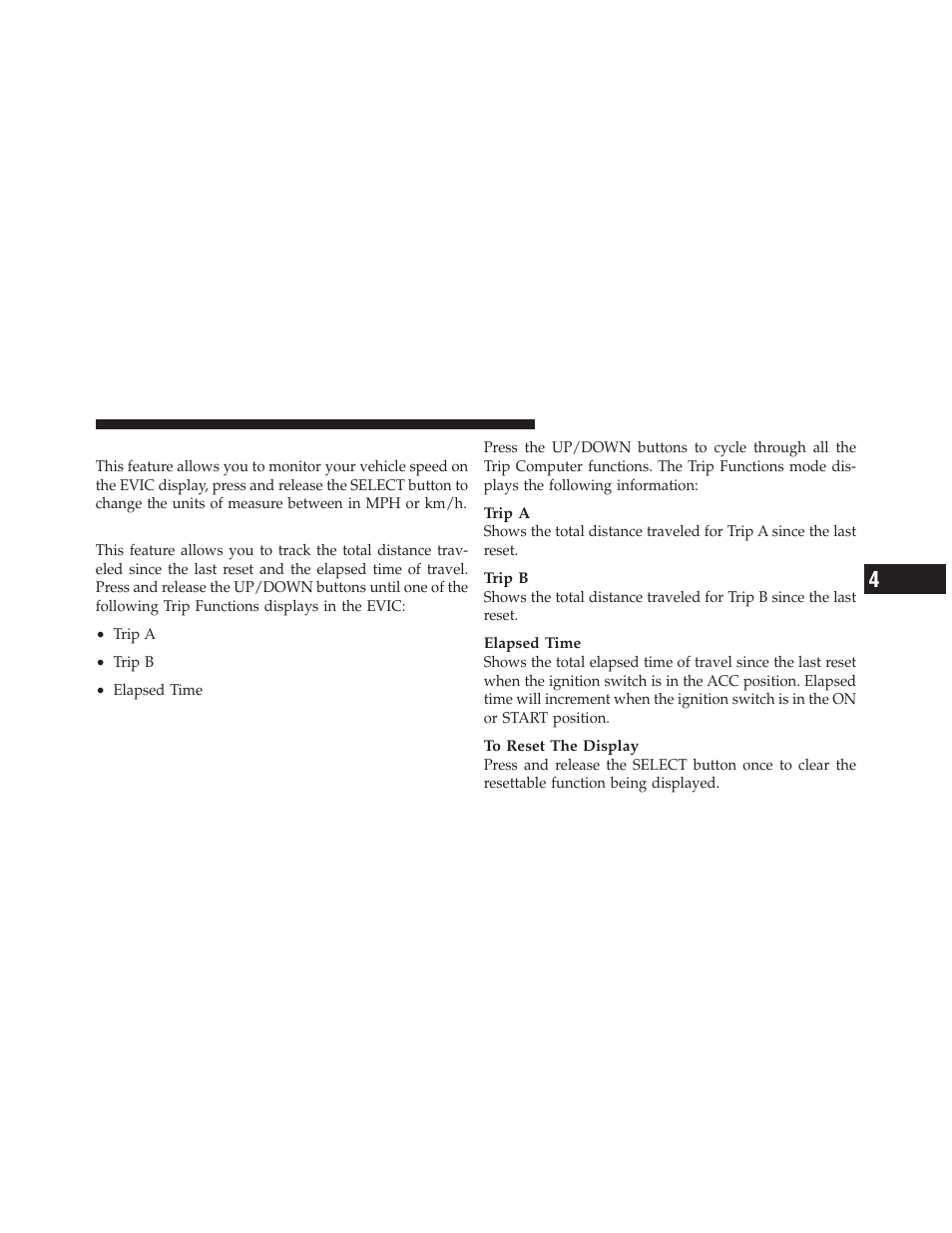 Vehicle speed, Trip info | Dodge 2012 Durango - Owner Manual User Manual | Page 327 / 686