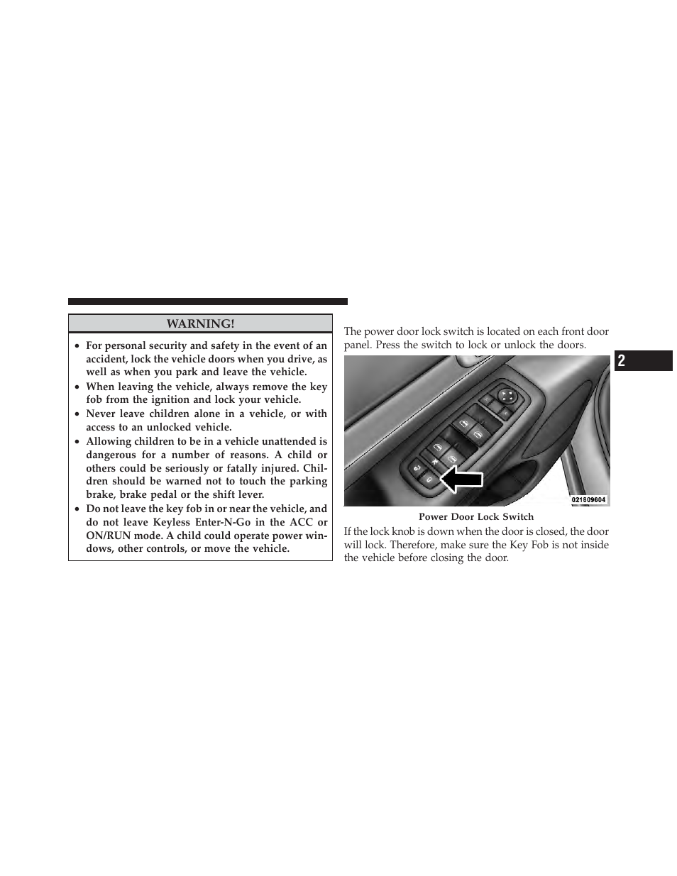 Power door locks, Child-protection door lock system — rear, Doors | Dodge 2012 Durango - Owner Manual User Manual | Page 37 / 686