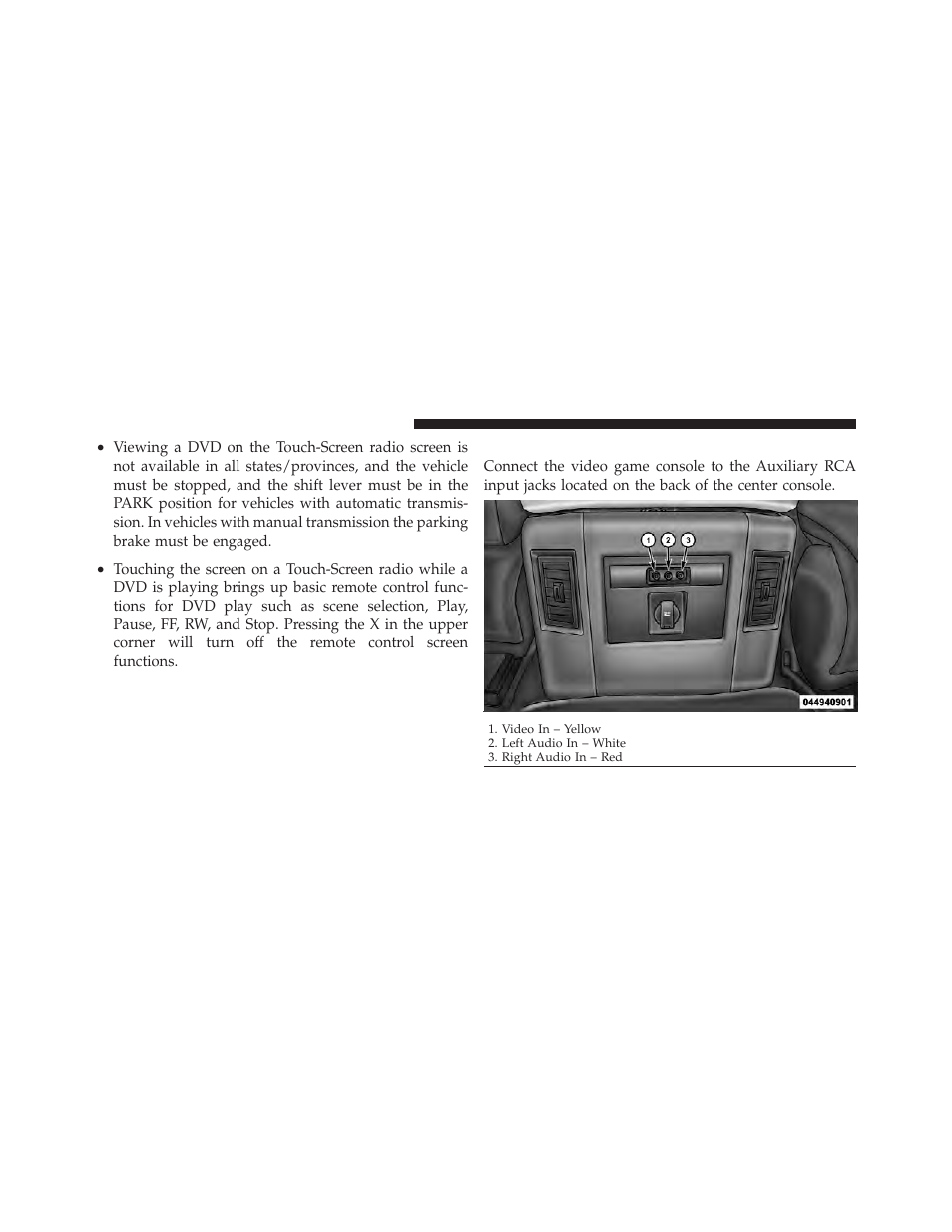 Play video games, Important notes for single video screen, System | Play a dvd using the touch-screen, Radio | Dodge 2012 Durango - Owner Manual User Manual | Page 378 / 686