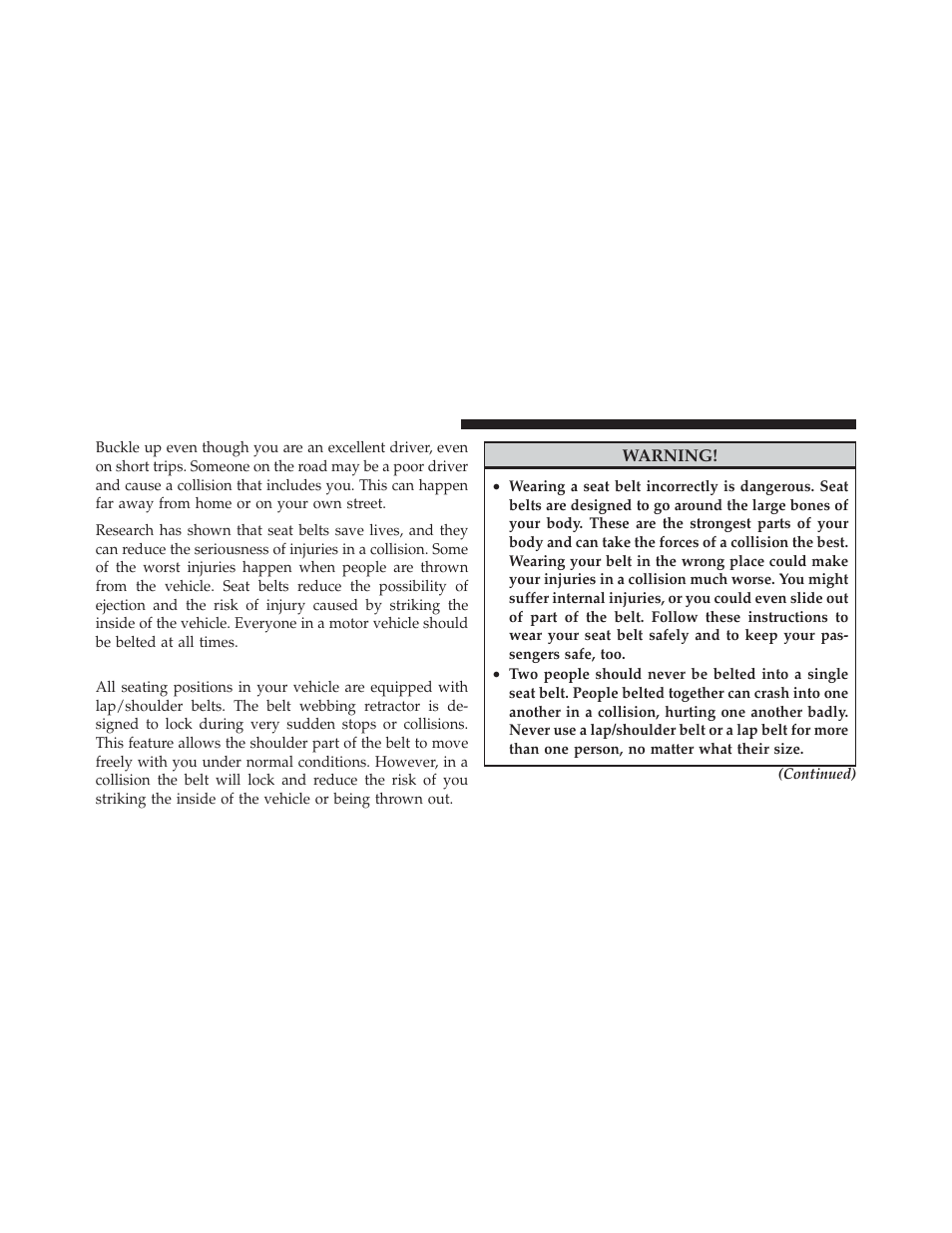 Lap/shoulder belts, Lap/shoulder belt operating instructions | Dodge 2012 Durango - Owner Manual User Manual | Page 54 / 686