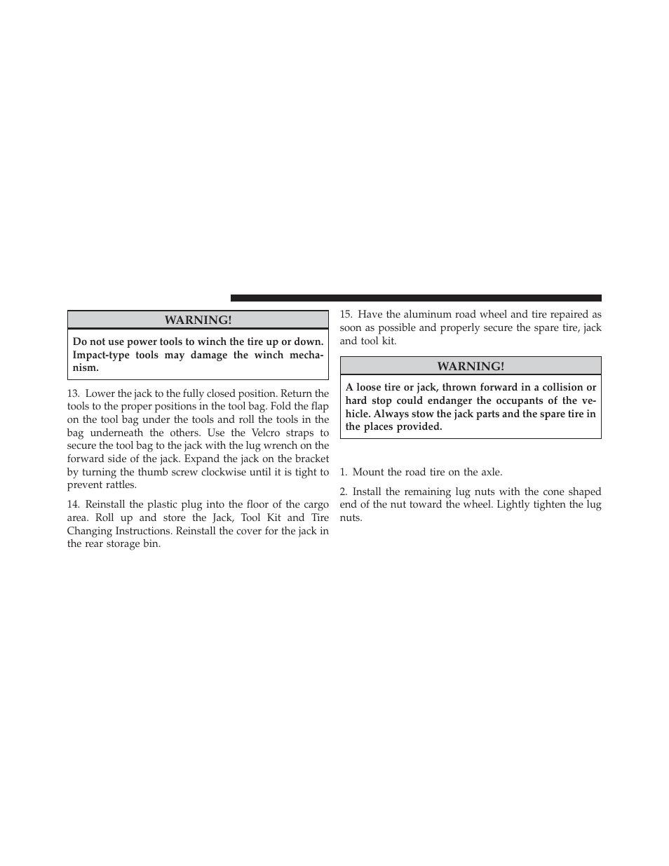 Road tire installation | Dodge 2012 Durango - Owner Manual User Manual | Page 568 / 686