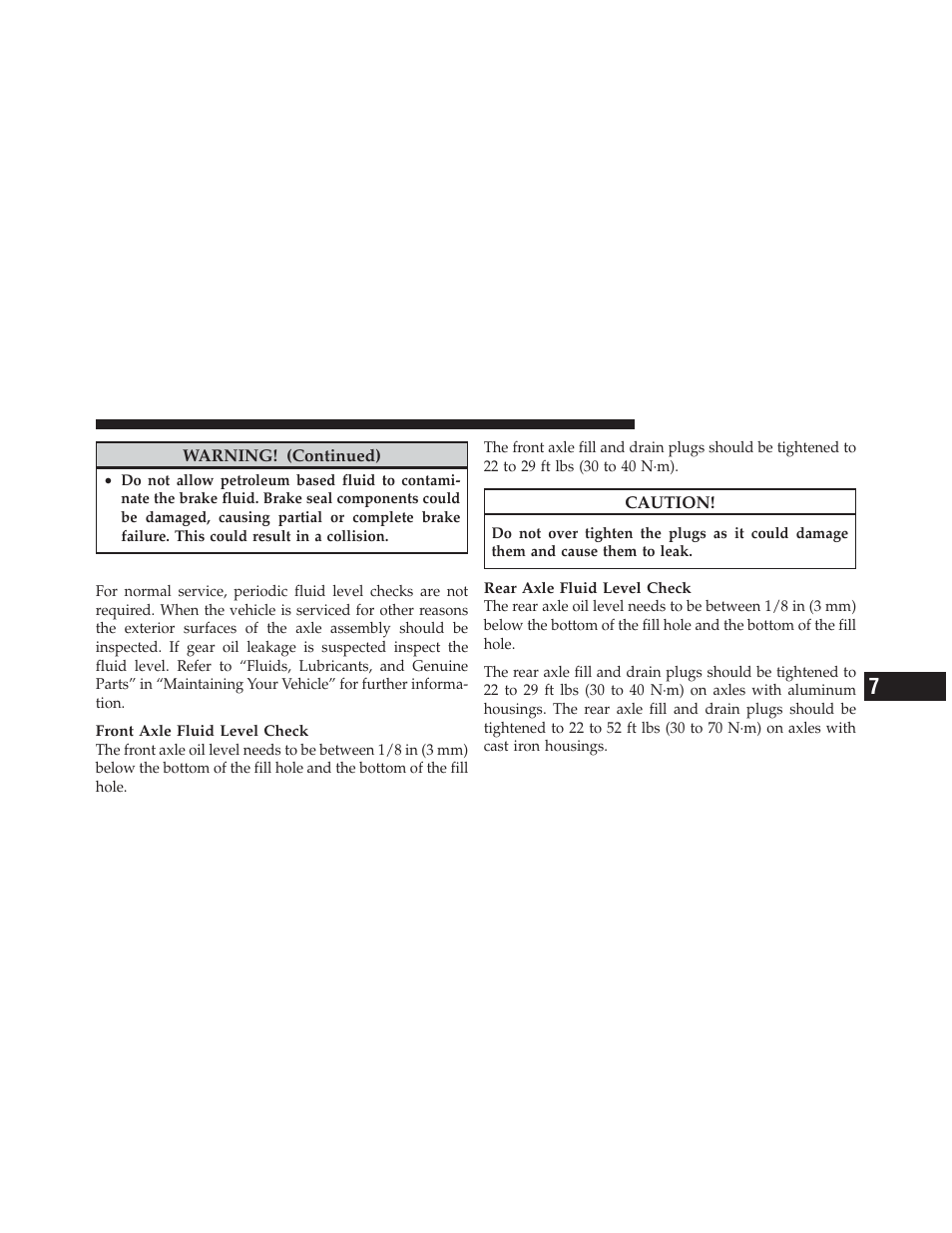 Front/rear axle fluid | Dodge 2012 Durango - Owner Manual User Manual | Page 611 / 686