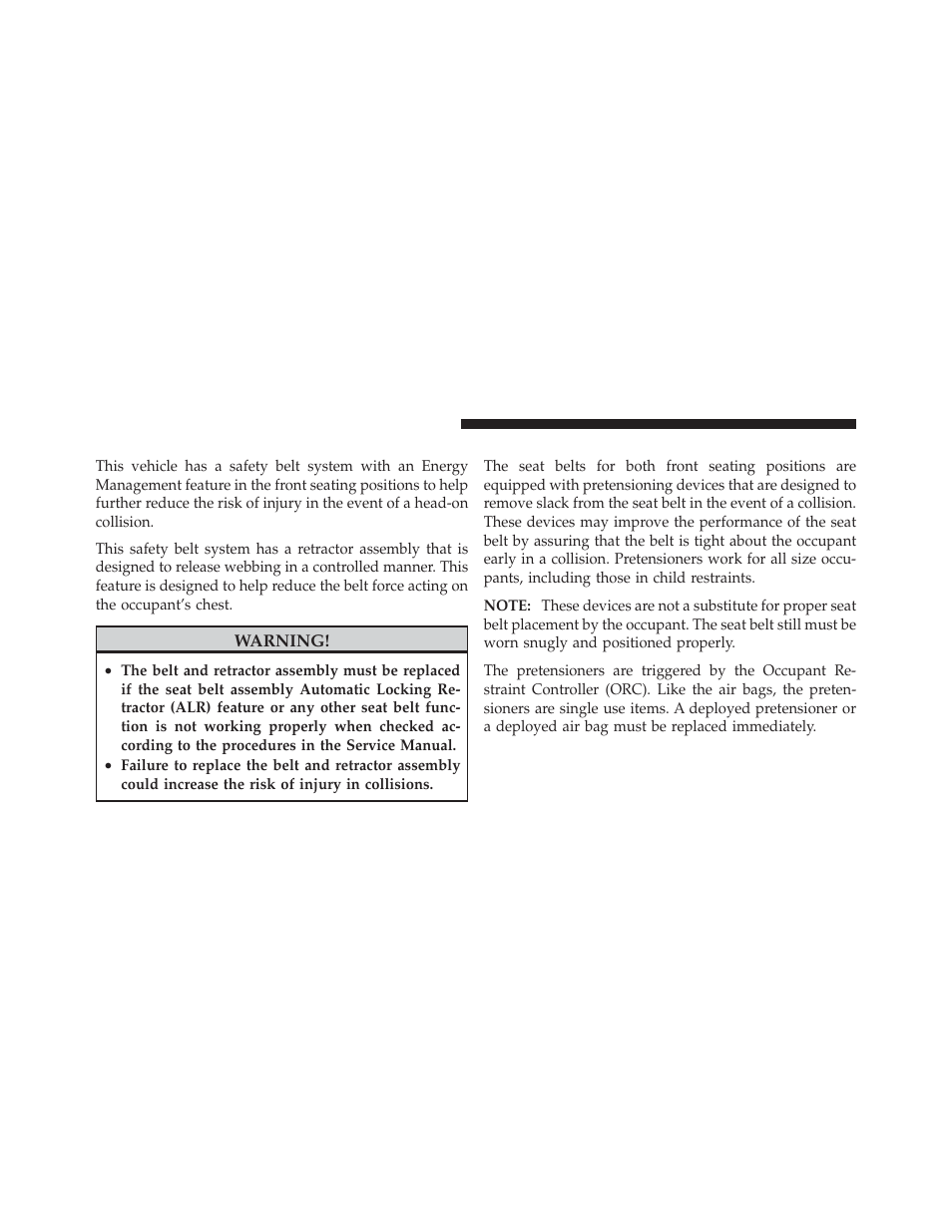 Energy management feature, Seat belt pretensioners, Supplemental active head restraints (ahr) | Dodge 2012 Durango - Owner Manual User Manual | Page 62 / 686