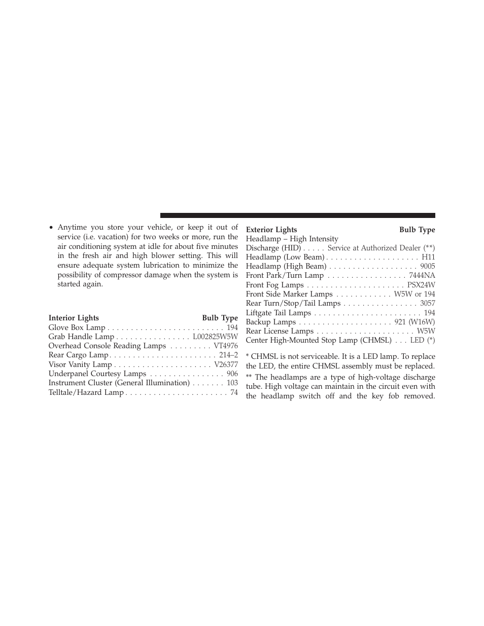 Replacement bulbs | Dodge 2012 Durango - Owner Manual User Manual | Page 628 / 686