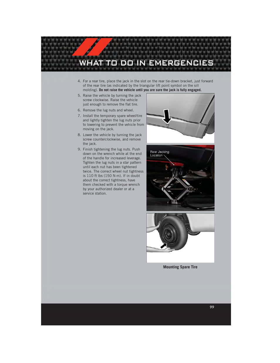 What to do in emergencies | Dodge 2012 Durango - User Guide User Manual | Page 101 / 140