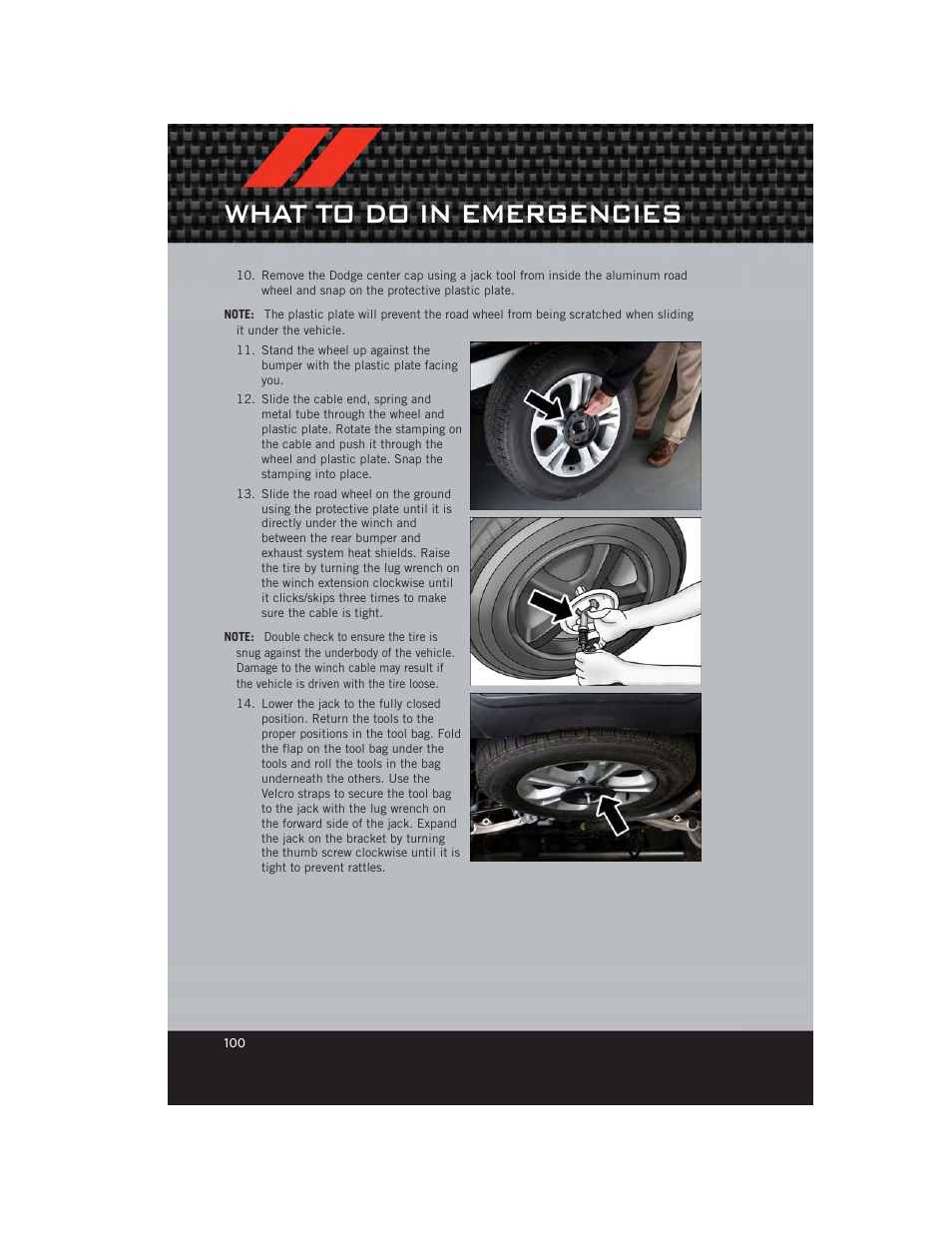 What to do in emergencies | Dodge 2012 Durango - User Guide User Manual | Page 102 / 140