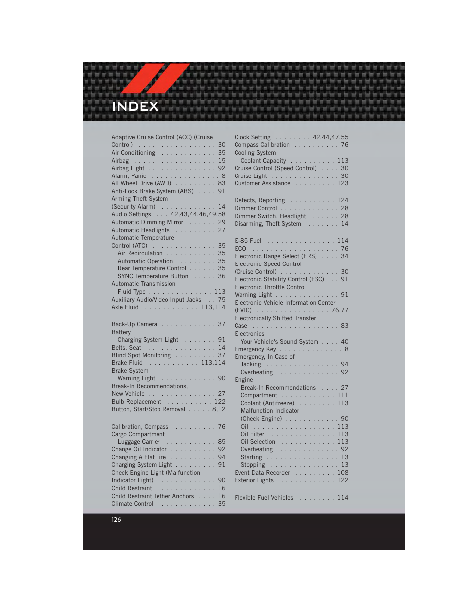 Index | Dodge 2012 Durango - User Guide User Manual | Page 128 / 140