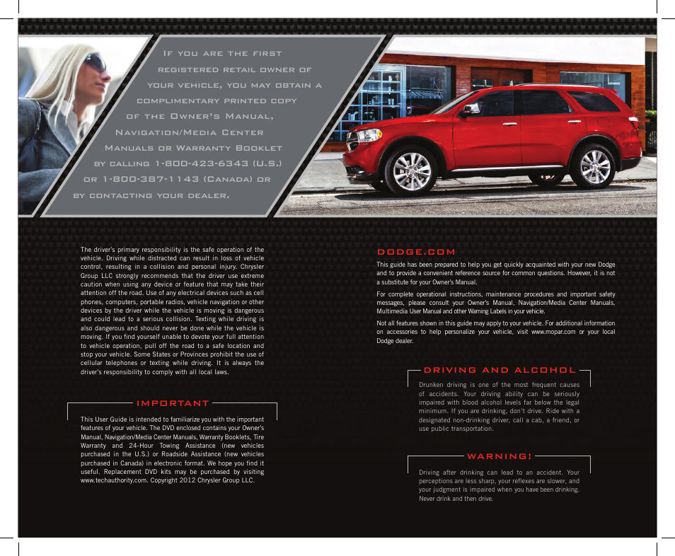 Dodge 2012 Durango - User Guide User Manual | Page 2 / 140