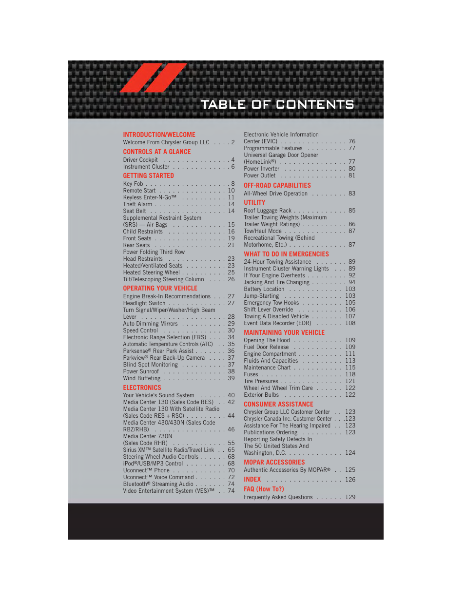 Dodge 2012 Durango - User Guide User Manual | Page 3 / 140