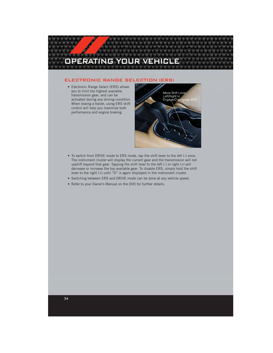 Electronic range selection (ers), Operating your vehicle | Dodge 2012 Durango - User Guide User Manual | Page 36 / 140