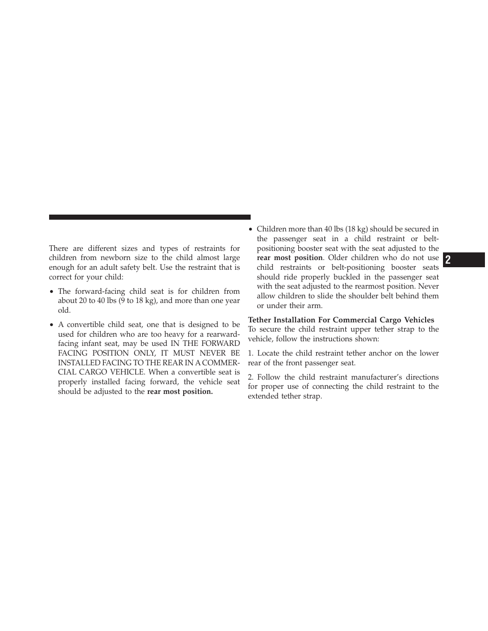 Restraining infants and small children in, Commercial cargo vehicles | Dodge 2012 Grand_Caravan - Owner Manual User Manual | Page 100 / 643