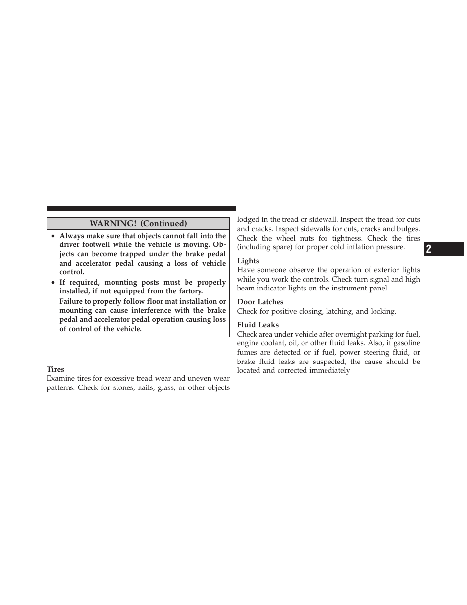 Periodic safety checks you should make, Outside the vehicle | Dodge 2012 Grand_Caravan - Owner Manual User Manual | Page 106 / 643