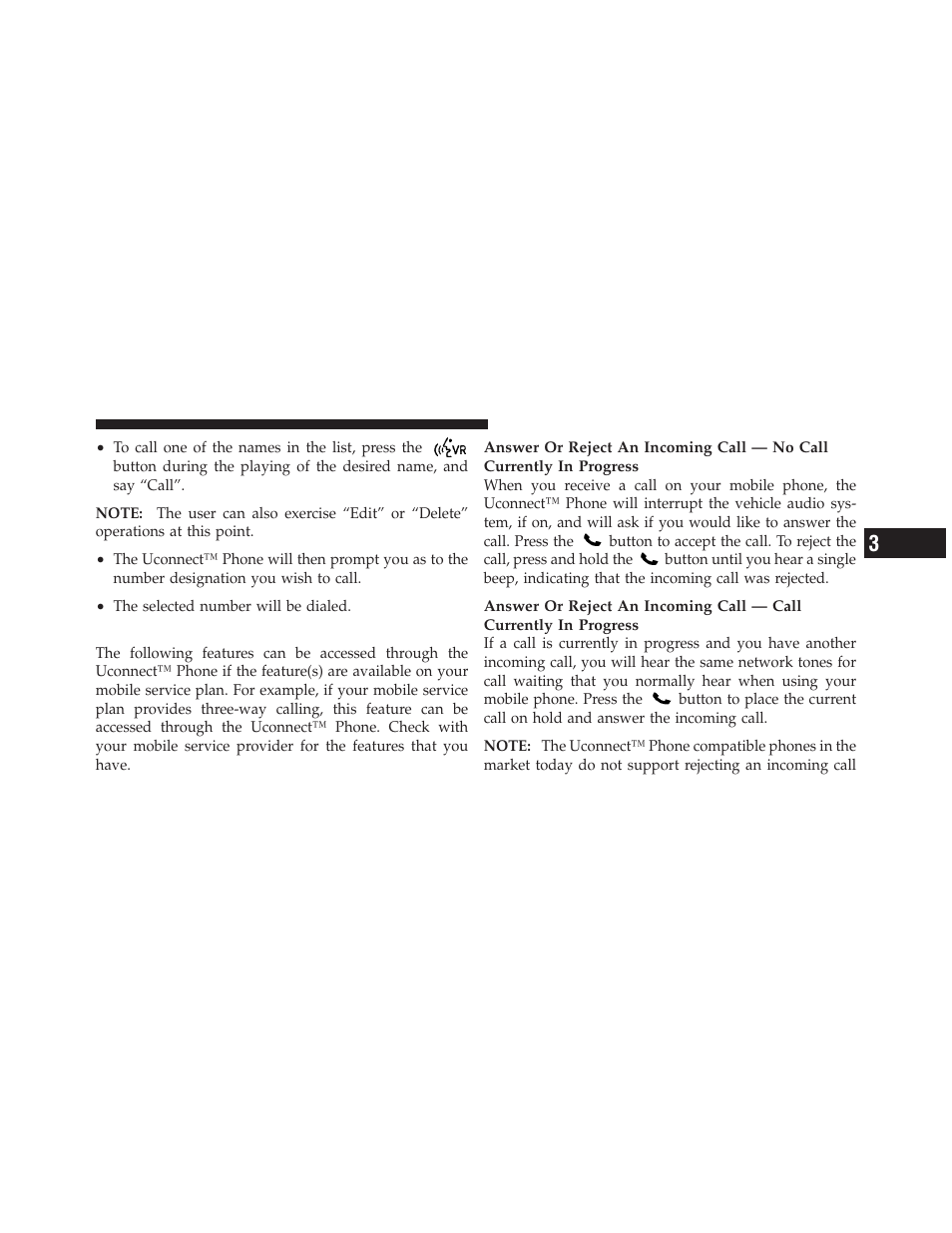 Phone call features | Dodge 2012 Grand_Caravan - Owner Manual User Manual | Page 138 / 643