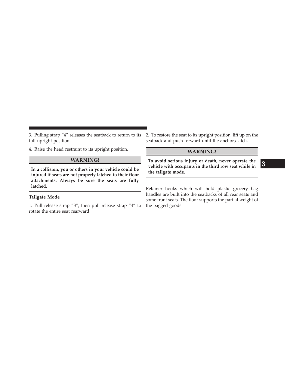 Plastic grocery bag retainer hooks | Dodge 2012 Grand_Caravan - Owner Manual User Manual | Page 194 / 643