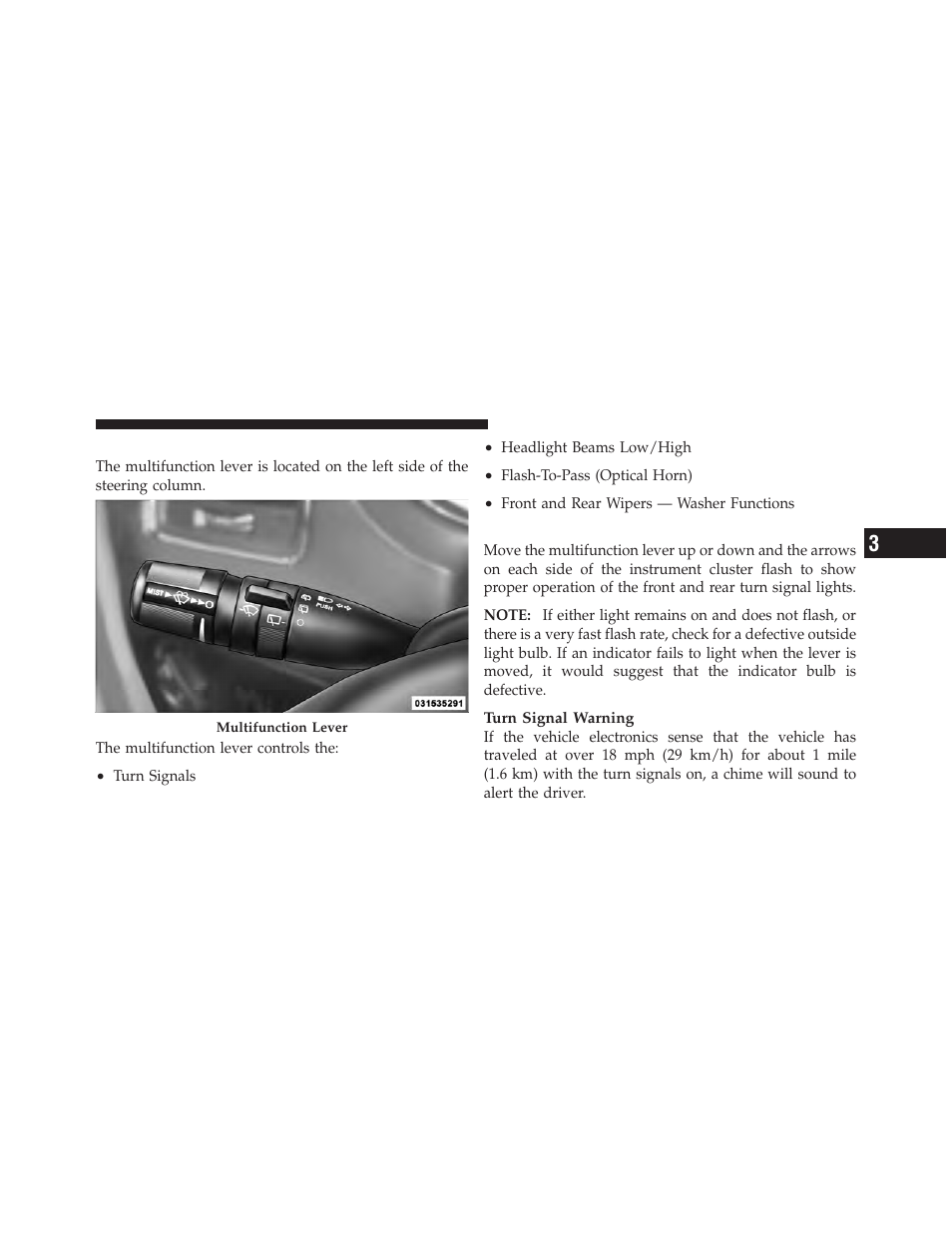 Multifunction lever, Turn signals | Dodge 2012 Grand_Caravan - Owner Manual User Manual | Page 206 / 643