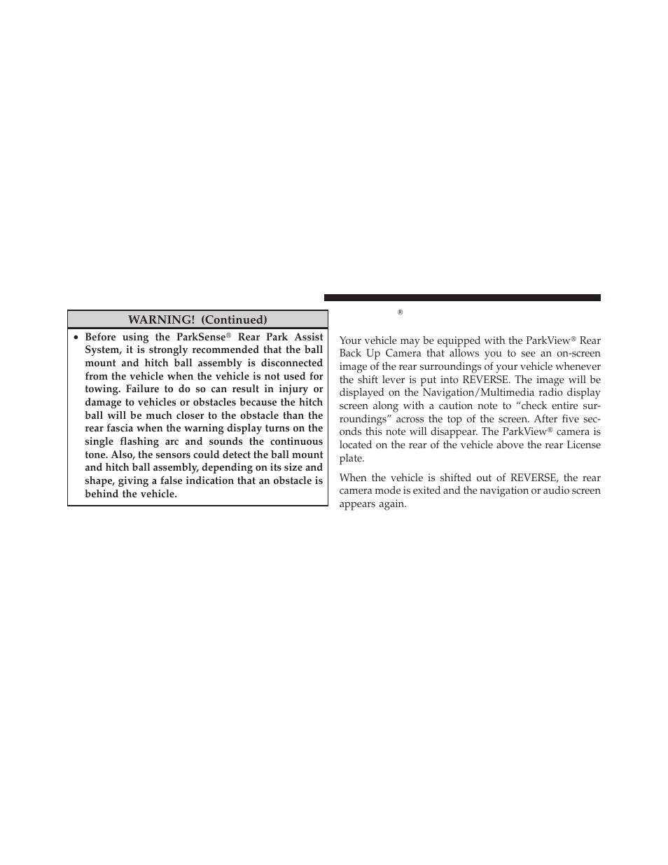 Parkviewĥ rear back up camera — if equipped, Parkview௡ rear back up camera — if, Equipped | Dodge 2012 Grand_Caravan - Owner Manual User Manual | Page 227 / 643