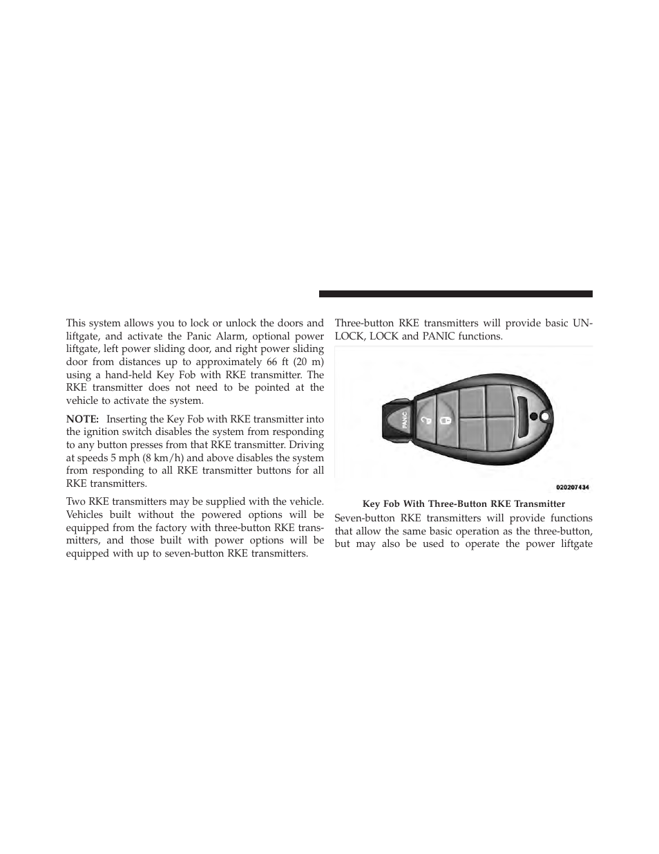 Remote keyless entry (rke) — if equipped, Using the rke transmitter | Dodge 2012 Grand_Caravan - Owner Manual User Manual | Page 23 / 643