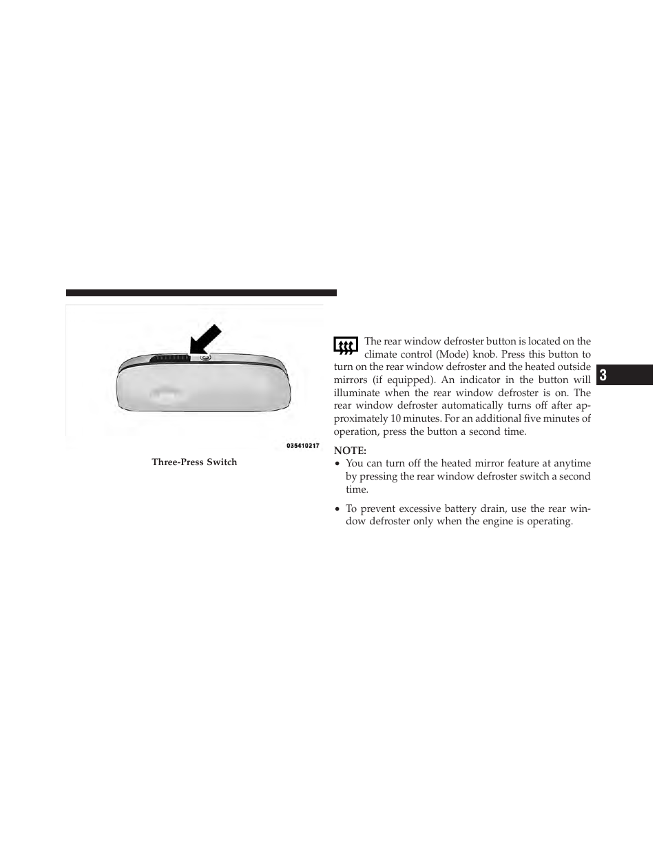 Rear window features, Rear window defroster | Dodge 2012 Grand_Caravan - Owner Manual User Manual | Page 272 / 643