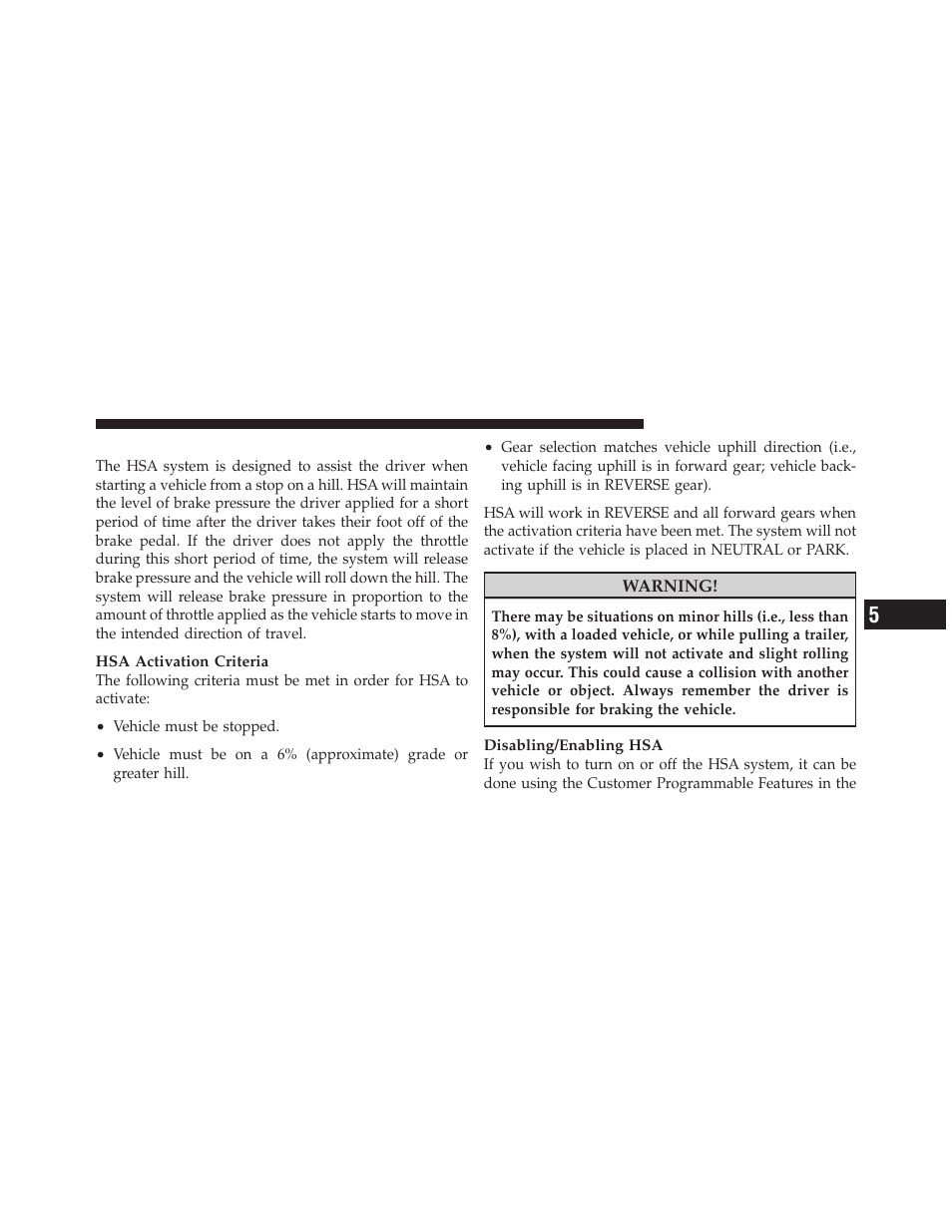 Hill start assist (hsa) | Dodge 2012 Grand_Caravan - Owner Manual User Manual | Page 452 / 643