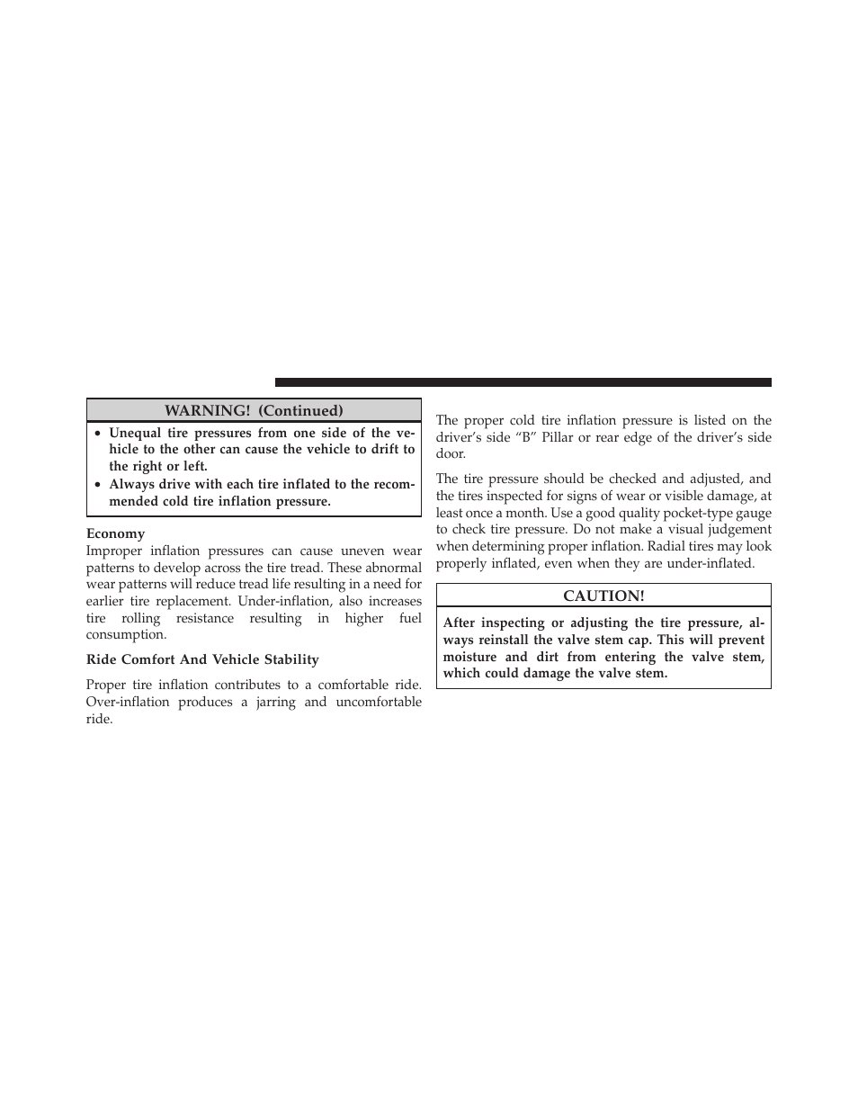 Tire inflation pressures | Dodge 2012 Grand_Caravan - Owner Manual User Manual | Page 465 / 643