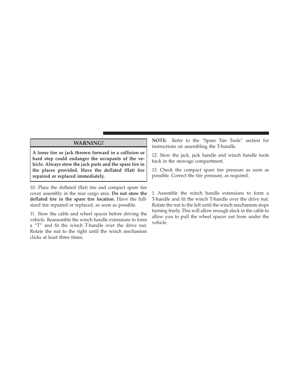 Securing the spare tire | Dodge 2012 Grand_Caravan - Owner Manual User Manual | Page 531 / 643