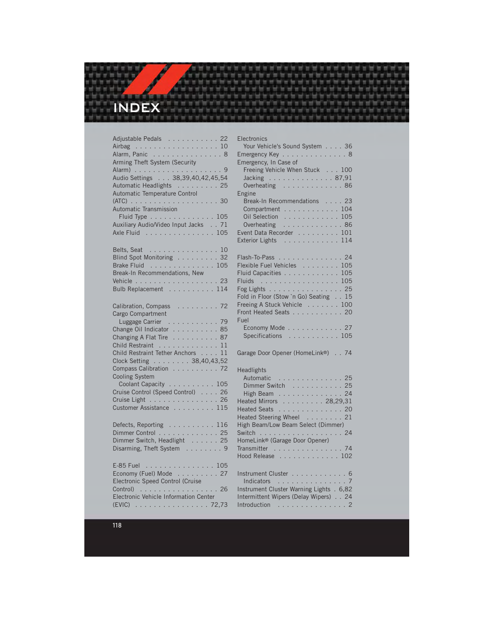 Index | Dodge 2012 Grand_Caravan - User Guide User Manual | Page 120 / 132