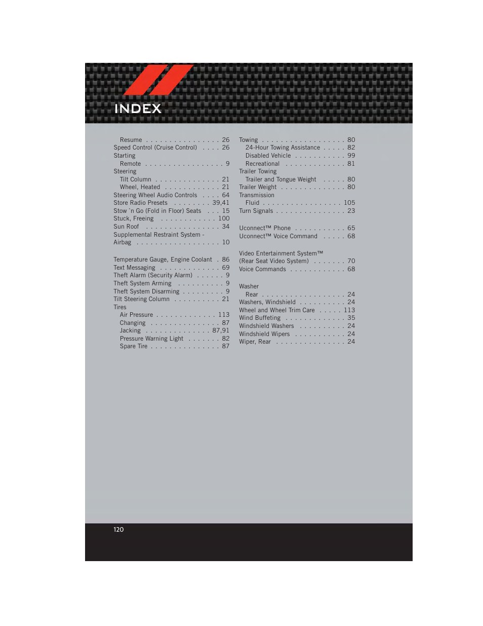 Index | Dodge 2012 Grand_Caravan - User Guide User Manual | Page 122 / 132