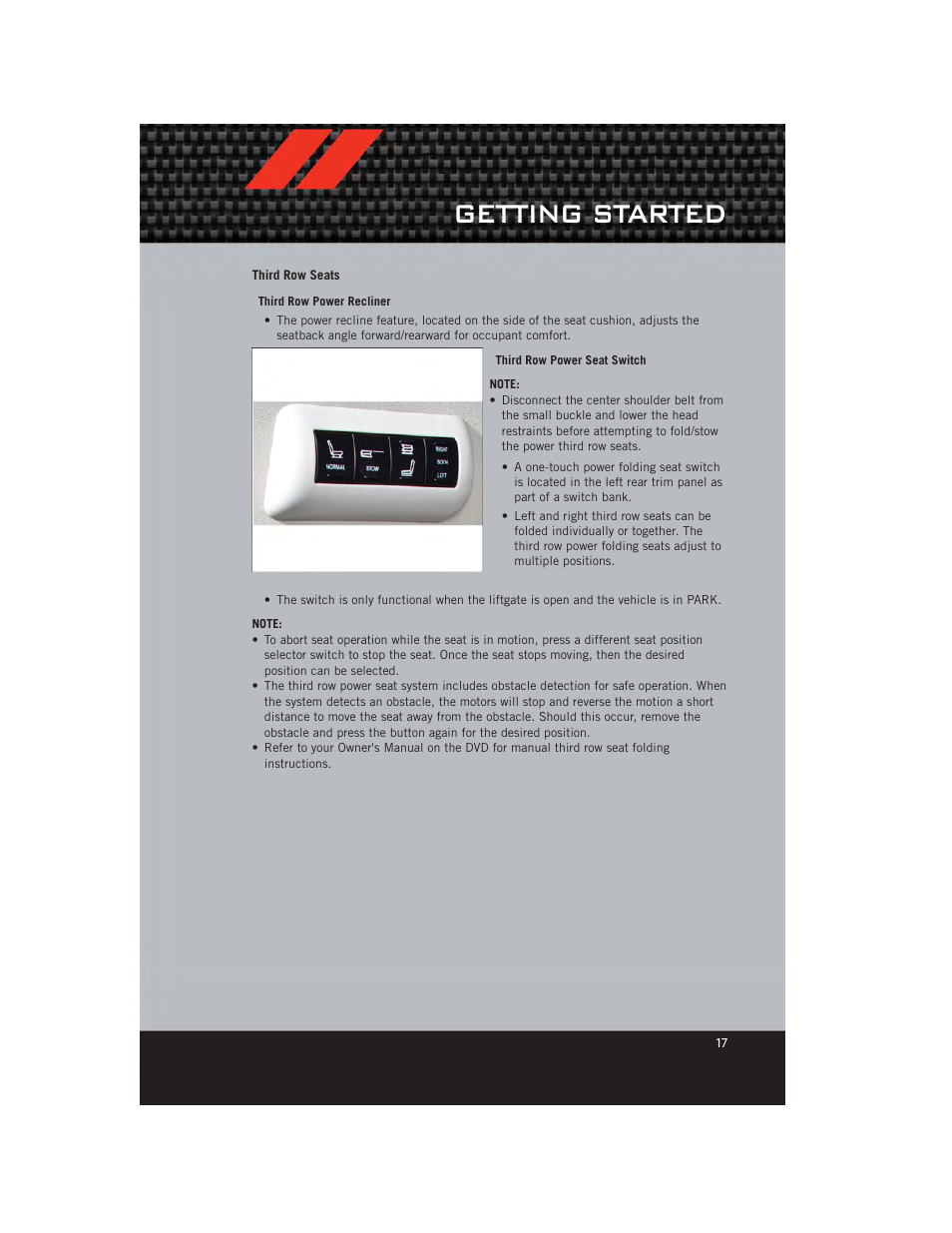 Third row seats, Getting started | Dodge 2012 Grand_Caravan - User Guide User Manual | Page 19 / 132