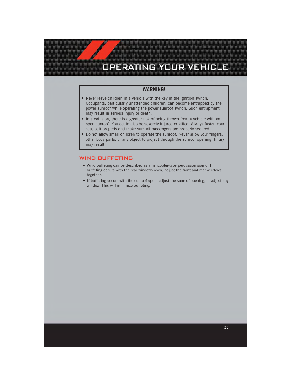 Wind buffeting, Operating your vehicle | Dodge 2012 Grand_Caravan - User Guide User Manual | Page 37 / 132