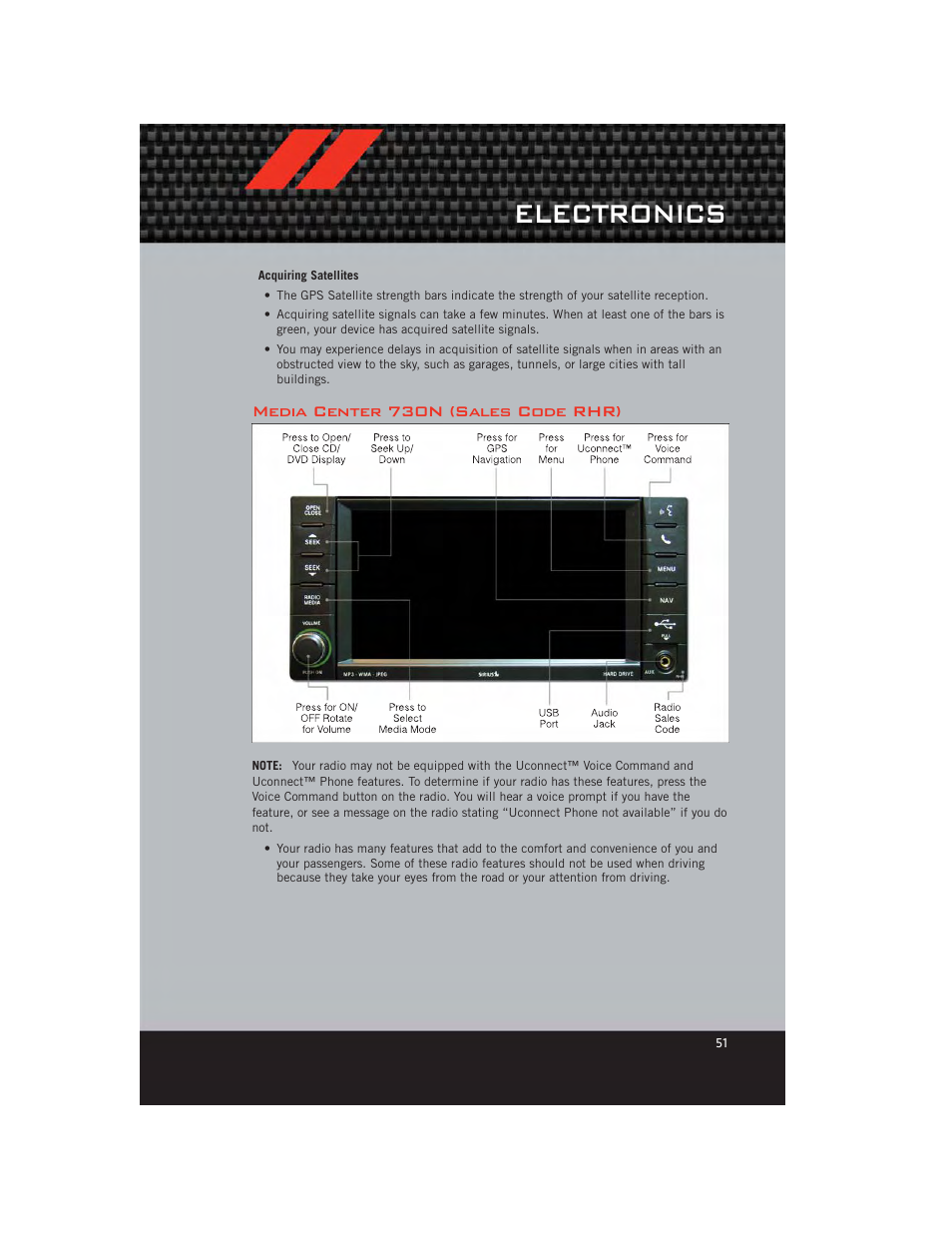 Media center 730n (sales code rhr), Electronics | Dodge 2012 Grand_Caravan - User Guide User Manual | Page 53 / 132