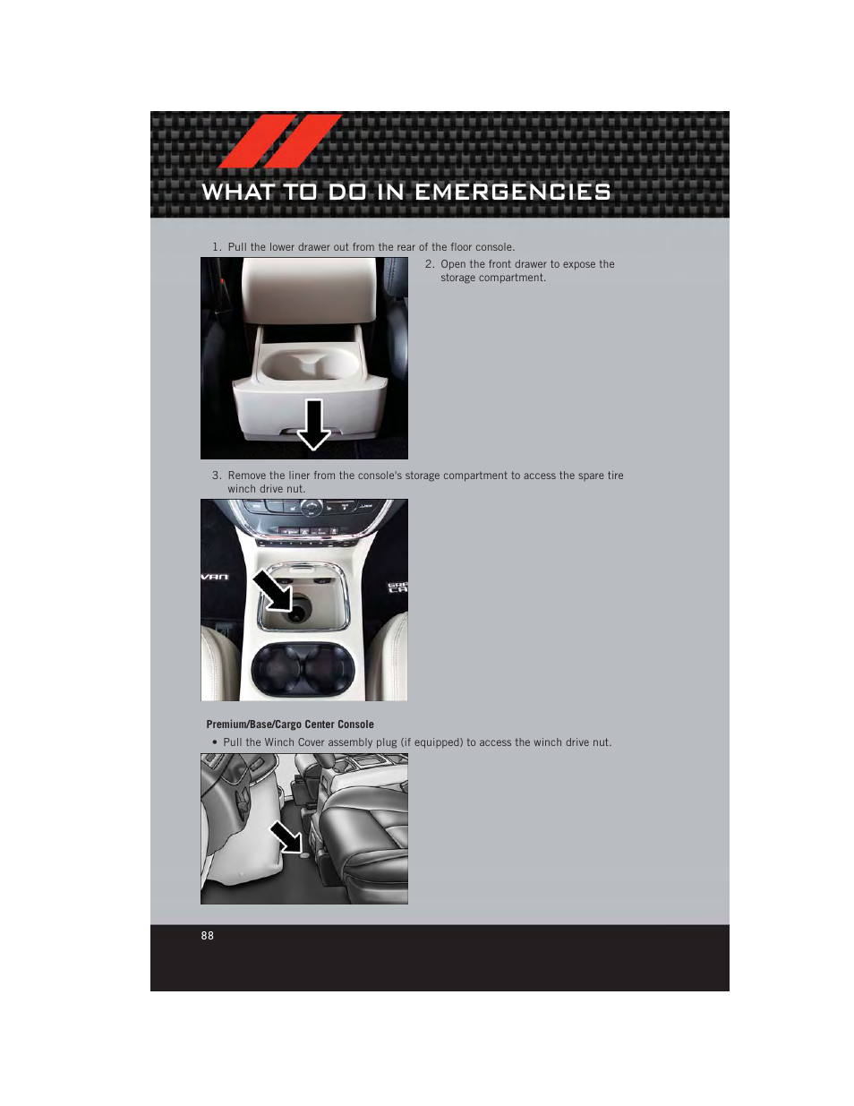 What to do in emergencies | Dodge 2012 Grand_Caravan - User Guide User Manual | Page 90 / 132