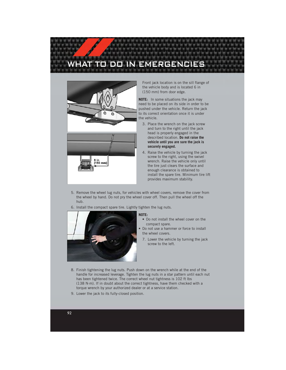 What to do in emergencies | Dodge 2012 Grand_Caravan - User Guide User Manual | Page 94 / 132