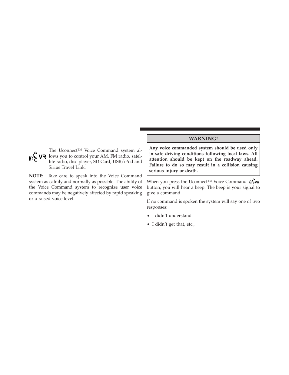 Voice command, Uconnect touch™ 8.4/8.4 nav | Dodge 2012 Journey - Owner Manual User Manual | Page 164 / 603