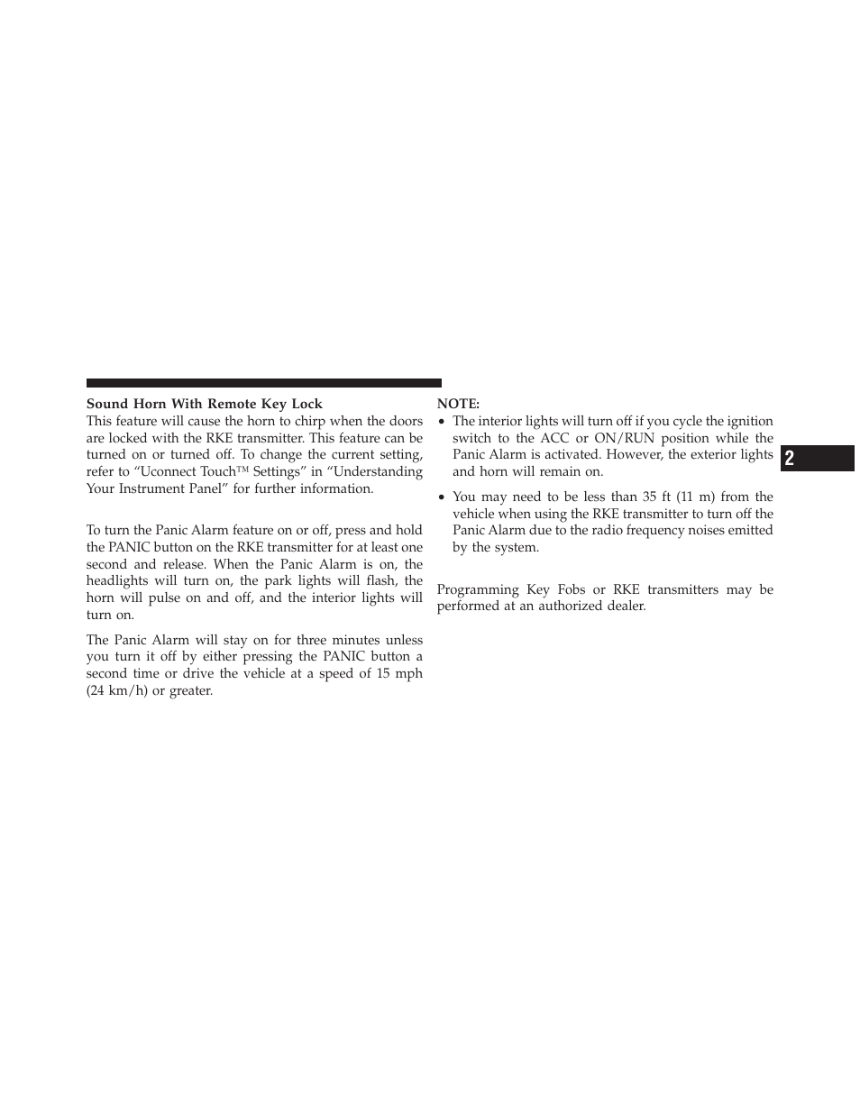 Using the panic alarm, Programming additional transmitters | Dodge 2012 Journey - Owner Manual User Manual | Page 25 / 603