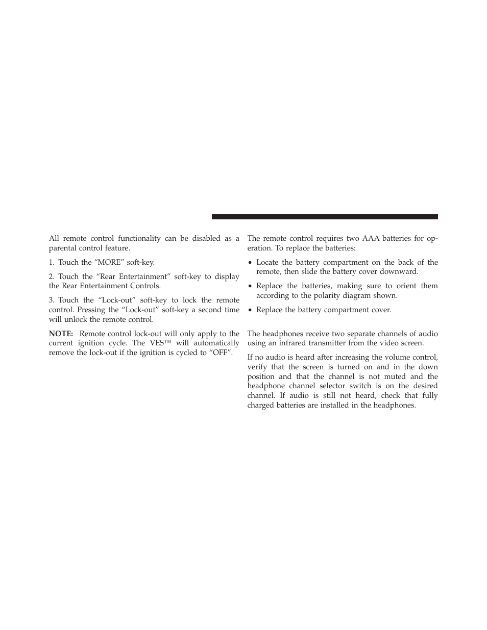 Locking the remote control, Replacing the remote control batteries, Headphones operation | Dodge 2012 Journey - Owner Manual User Manual | Page 330 / 603