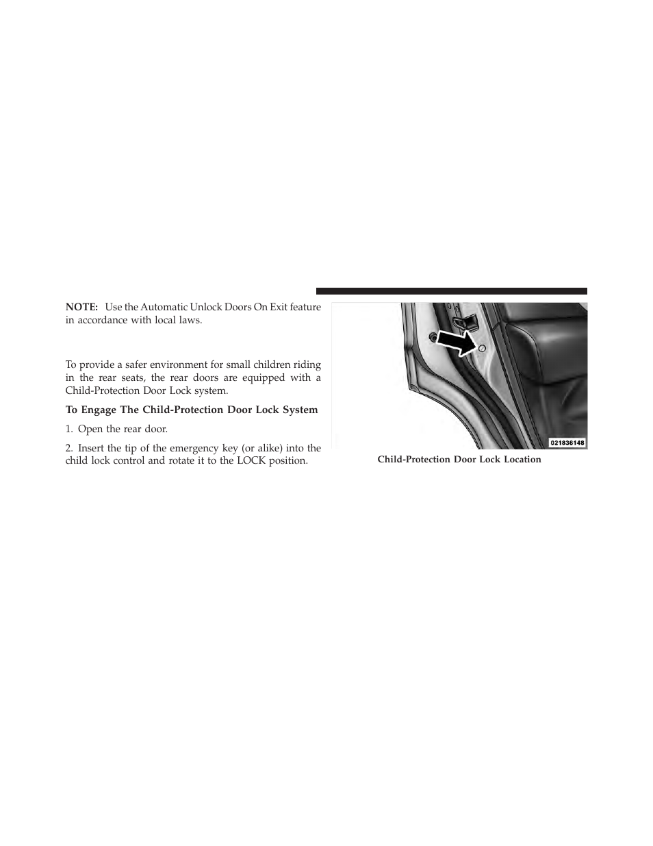 Child-protection door lock system — rear doors, Child-protection door lock system — rear, Doors | Dodge 2012 Journey - Owner Manual User Manual | Page 34 / 603