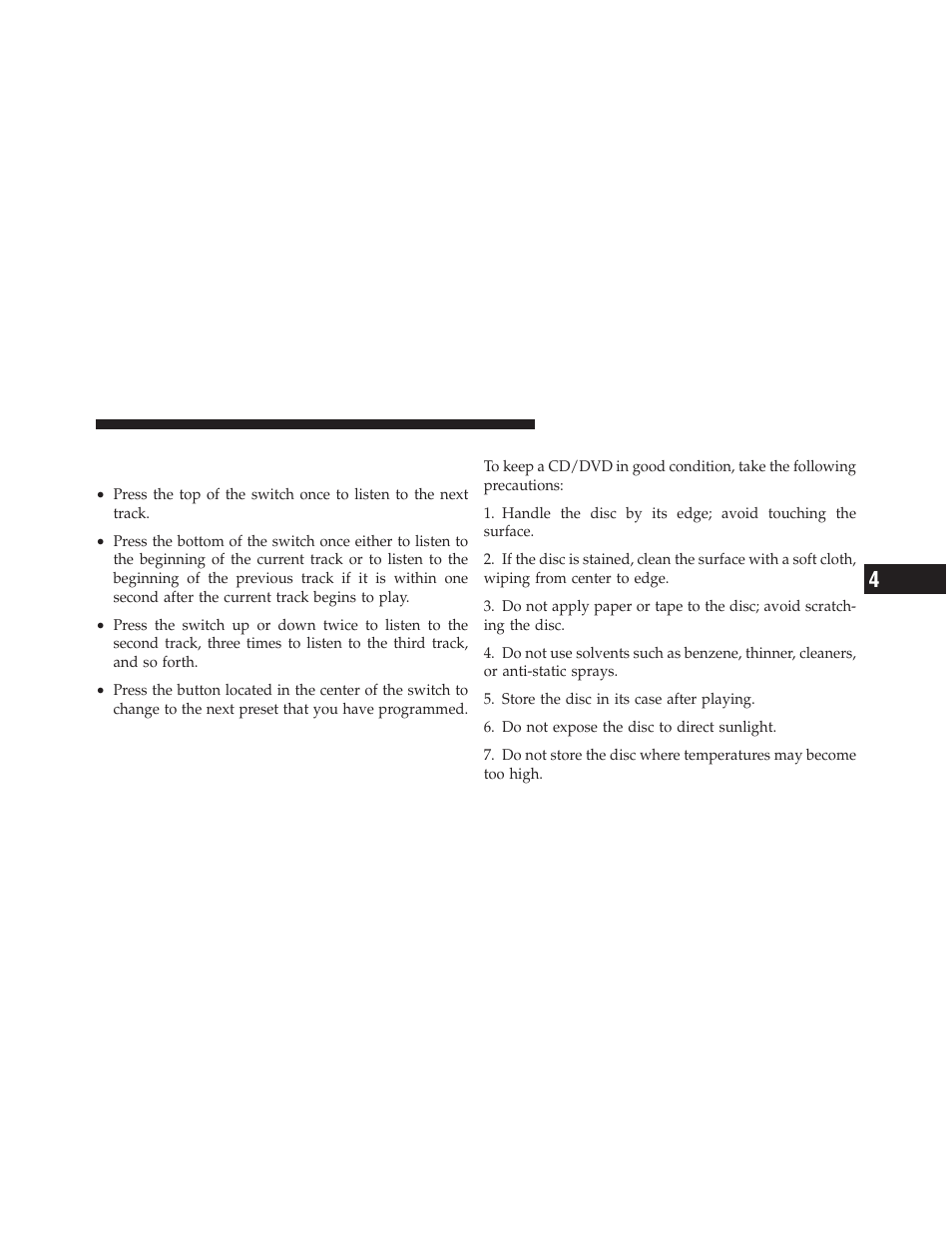 Cd/dvd disc maintenance, Left-hand switch functions for media, I.e., cd) operation | Dodge 2012 Journey - Owner Manual User Manual | Page 345 / 603