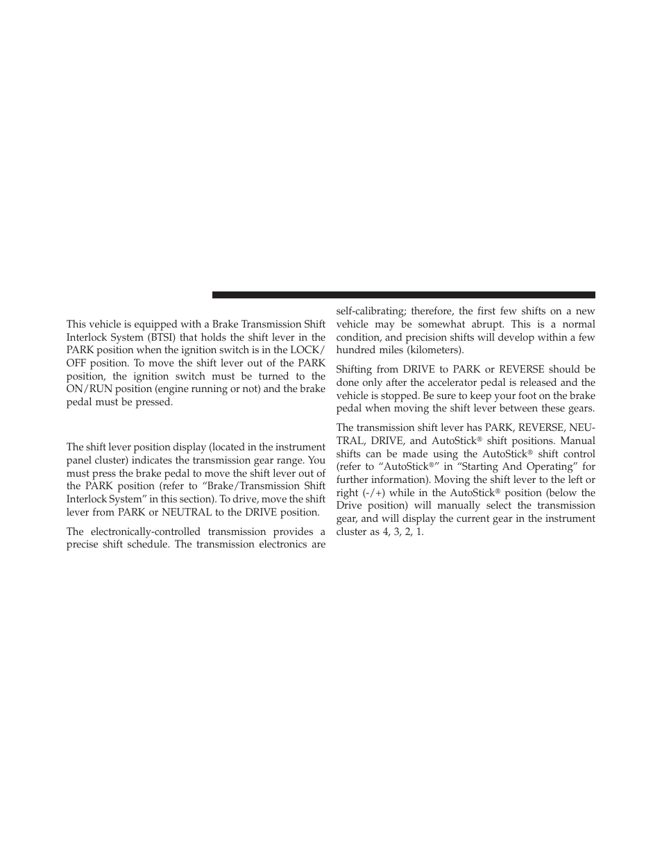 Brake/transmission shift interlock system, Four-speed automatic transmission – 2.4l engine, Four-speed automatic transmission – 2.4l | Engine | Dodge 2012 Journey - Owner Manual User Manual | Page 376 / 603