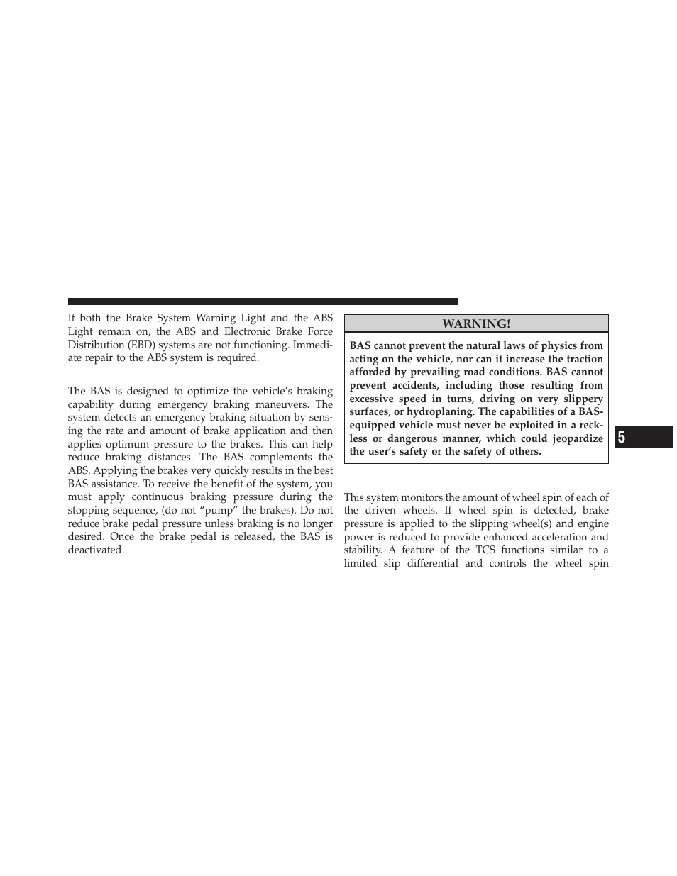 Brake assist system (bas), Traction control system (tcs) | Dodge 2012 Journey - Owner Manual User Manual | Page 405 / 603